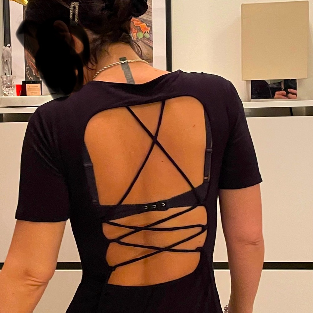 Short black dress with open back